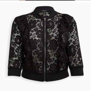Torrid Ruffle Crop Bomber Jacket NWOT - Lace Black size 2
